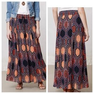Maeve Geometric Print Maxi Skirt in Navy and Peach